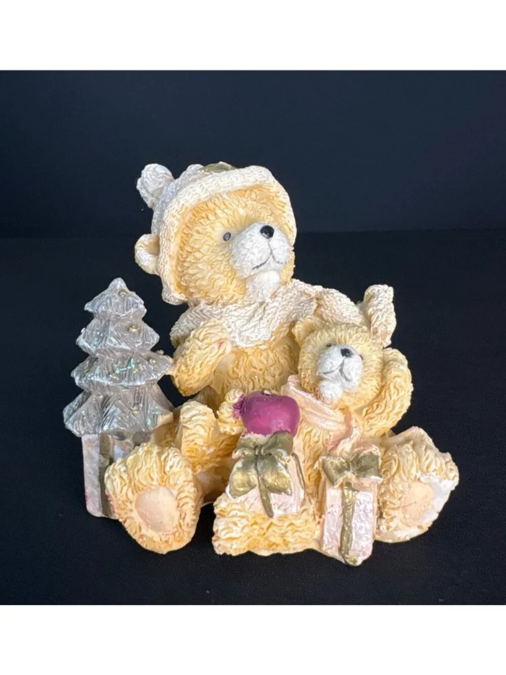 Momma Bear Cub Bear Christmas Tree Teddy Bear Figurine Apple Tree Holiday Decor